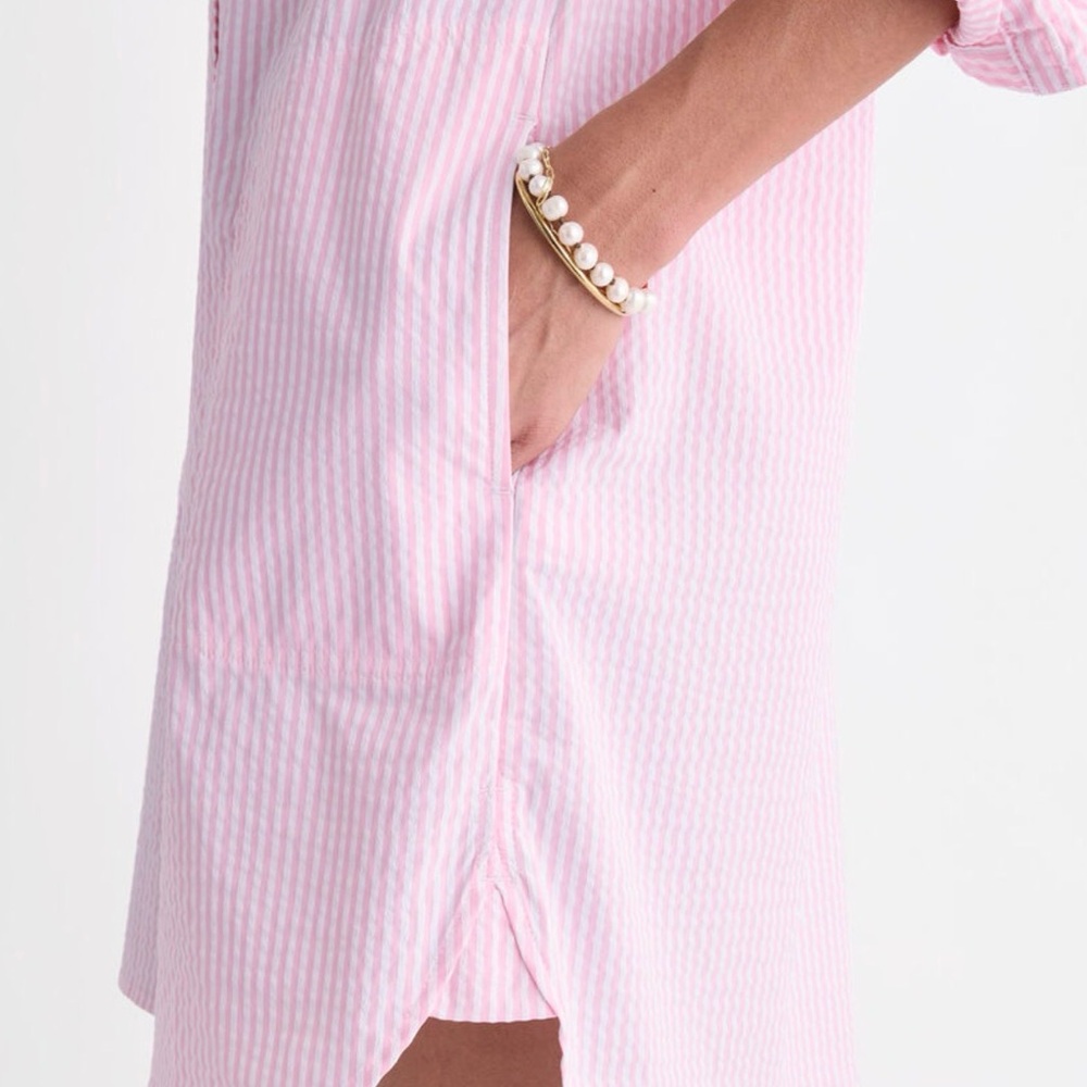 NWT- Vineyard Vines Pink Striped Harbor Button-Down Swim Coverup - Picture 7 of 11